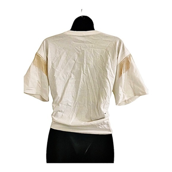 Rodeo Cowgirl gold fringe tassels White Cotton tee shirt size medium new - Picture 8 of 11